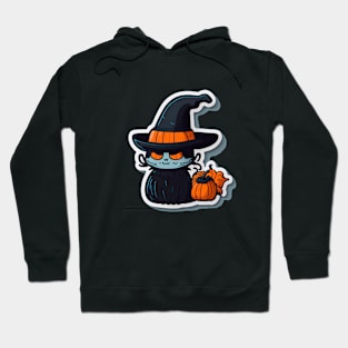 cat with witch hat on halloween Hoodie